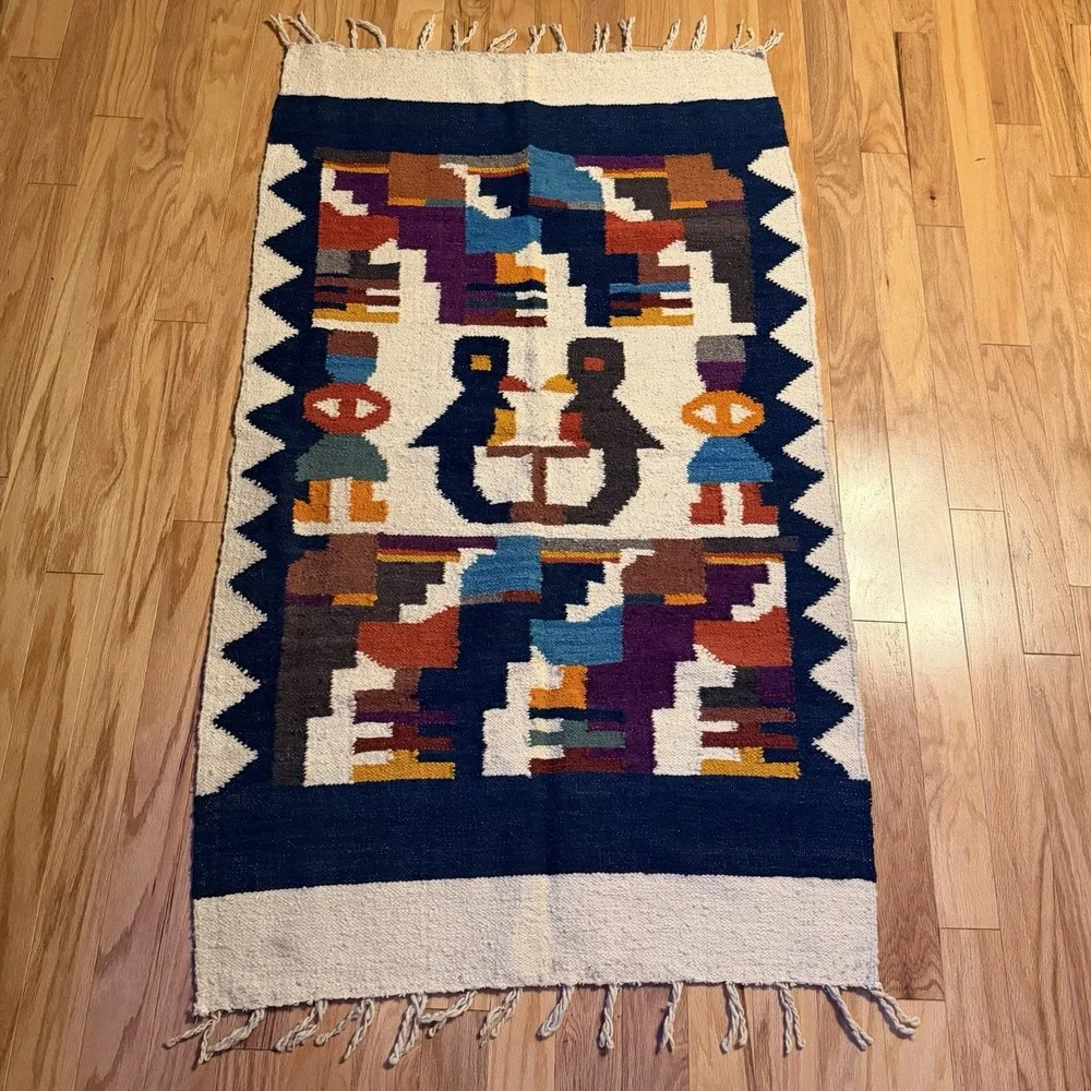 Vintage Southwestern Tapestry Rug Kilim Wall Hanging Boho Folk Art 32x56 Geometr